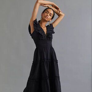 Love The Label Black Ruffle Maxi Dress - Anthropologie M (Worn Once!)